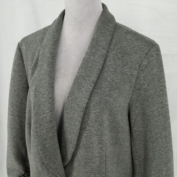 Saks Fifth Avenue Jacket Womens XL Gray Stretch Knit Ruched Sleeves Lined Blazer - Picture 8 of 16